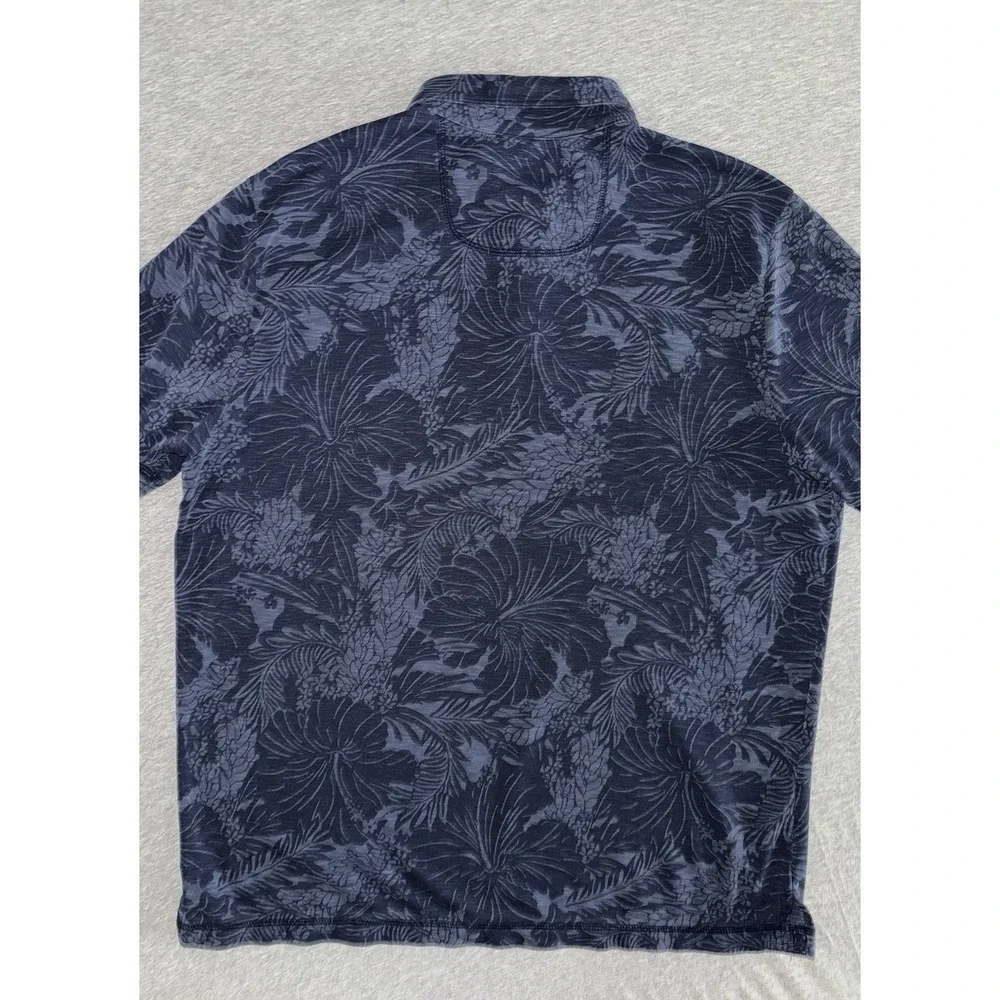 Tommy Bahama Polo Shirt Mens XL Blue Hawaiian Floral Incredibly Soft Luxurious